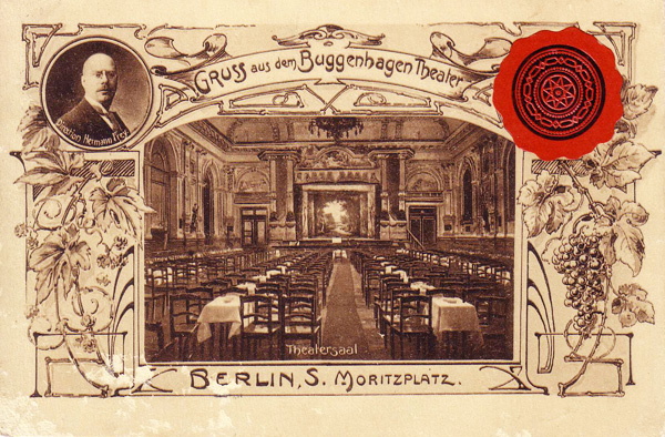 Postkarte Buggenhagener Theater mit Abbildung Zuschauerraum und Siegel