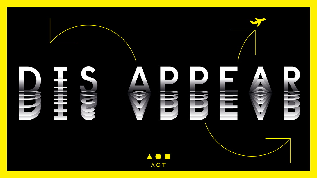 Grafik, schwarzer Hintergrund mit Text Dis Appear mit Spiegelung