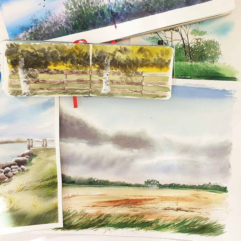 Collage von Aquarel-Landschaftsbildern