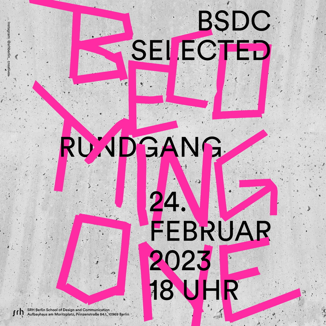 gedrucktes Plakat, das Tape Art auf Beton imitiert, pinkfarbener, wie geklebter Schriftzug BECOMING ONE