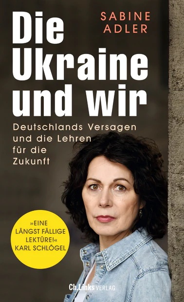 Buchcover, weißer Titelschriftzug, unten rechts Porträt der Autorin