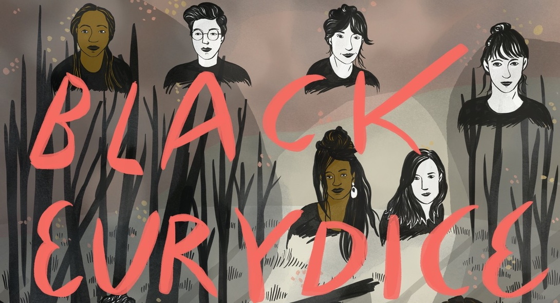 Frauenporträts gemalt, darüber rote Buchstaben BLACK EURYDICE