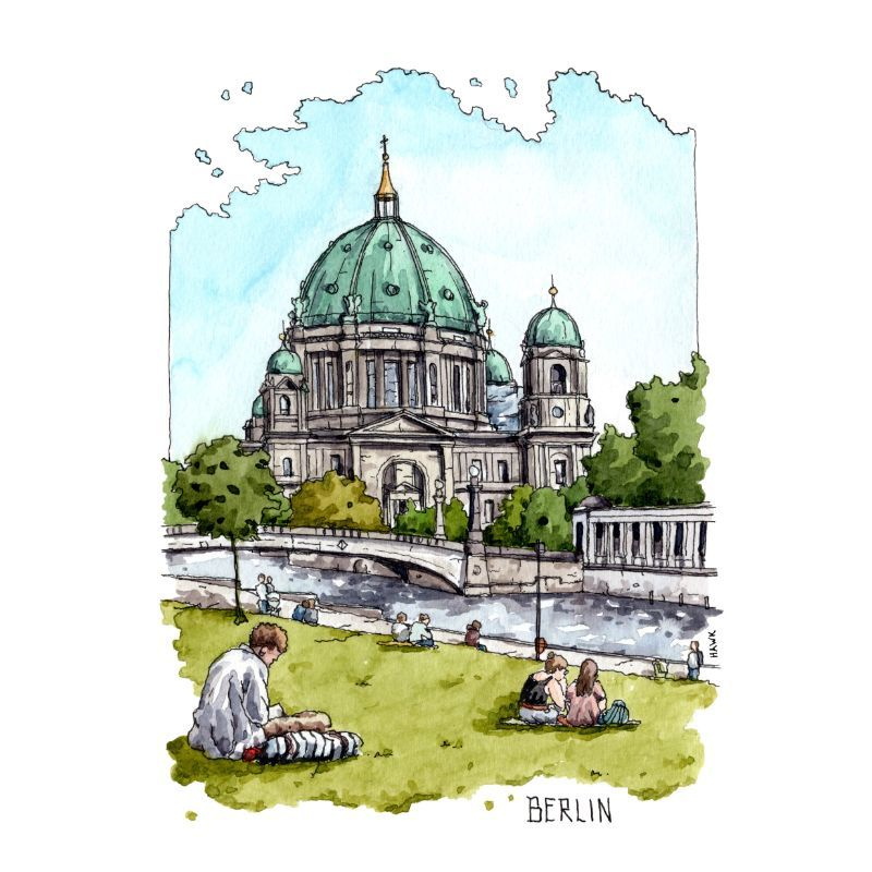 aquarelliertet Bild des Berliner Doms