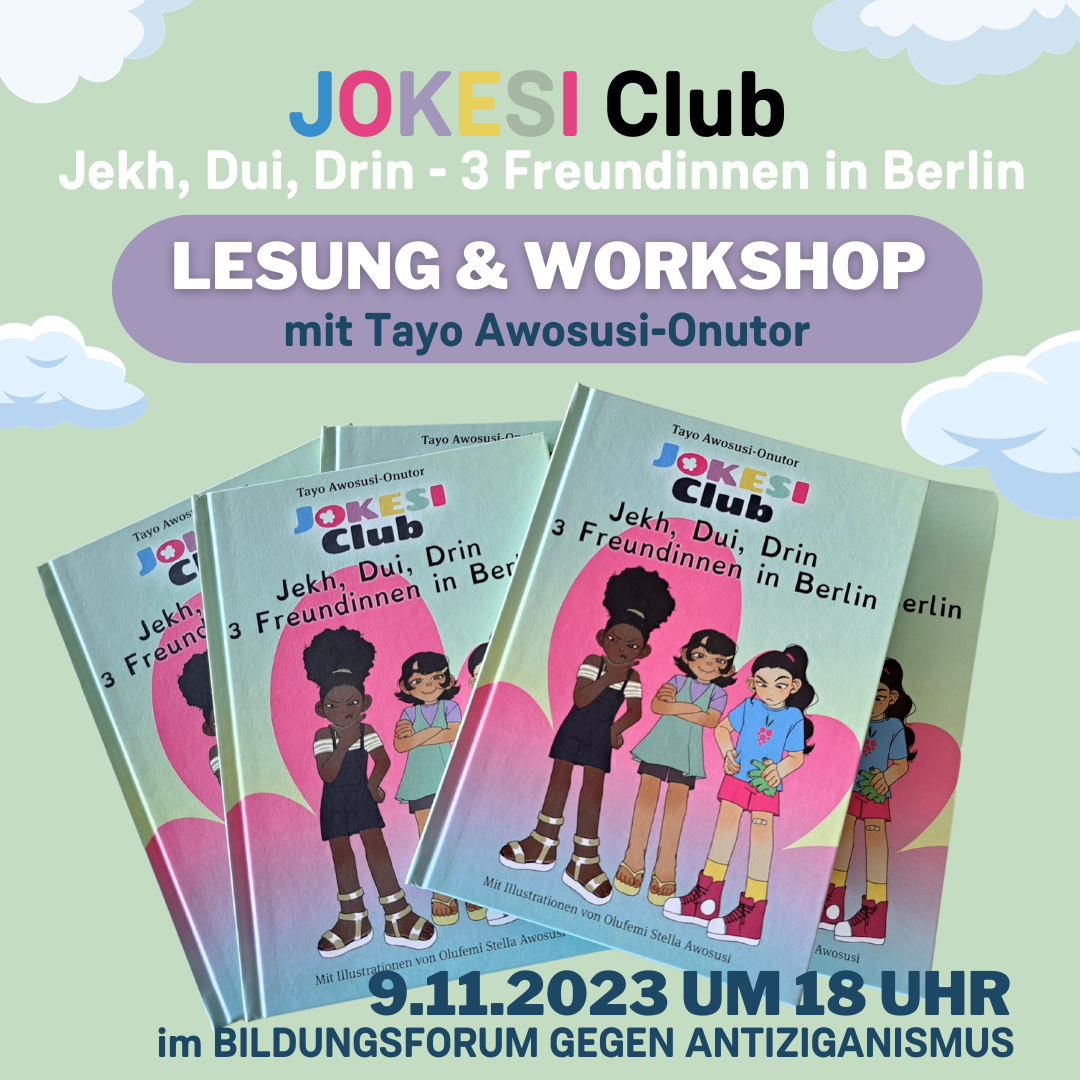 Grafik-Poster, auf dem ein Stapel des immer gleichen Buches zu sehen ist, auf dem Cover gezeichnet drei Mädchen, darüber der Titel 