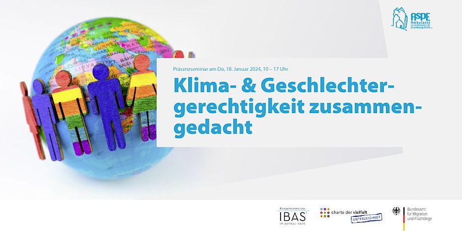 Grafik, bunte Männchen umschließen mit einer Menschenkette die Weltkugel, daneben steht der Seminartitel