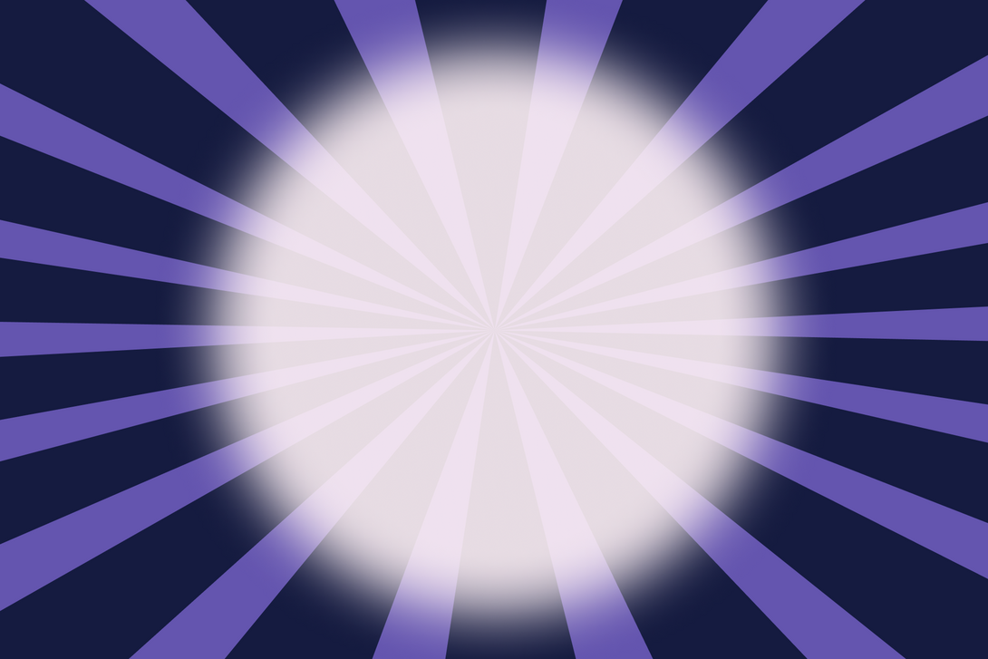 Grafik, ein leuchtender Ball, von dem lila Strahlen ausgehen, vor dunklem Hintergrund