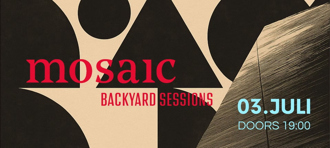 Grafik mit Dreiecken und rotem Schriftzug mosaic