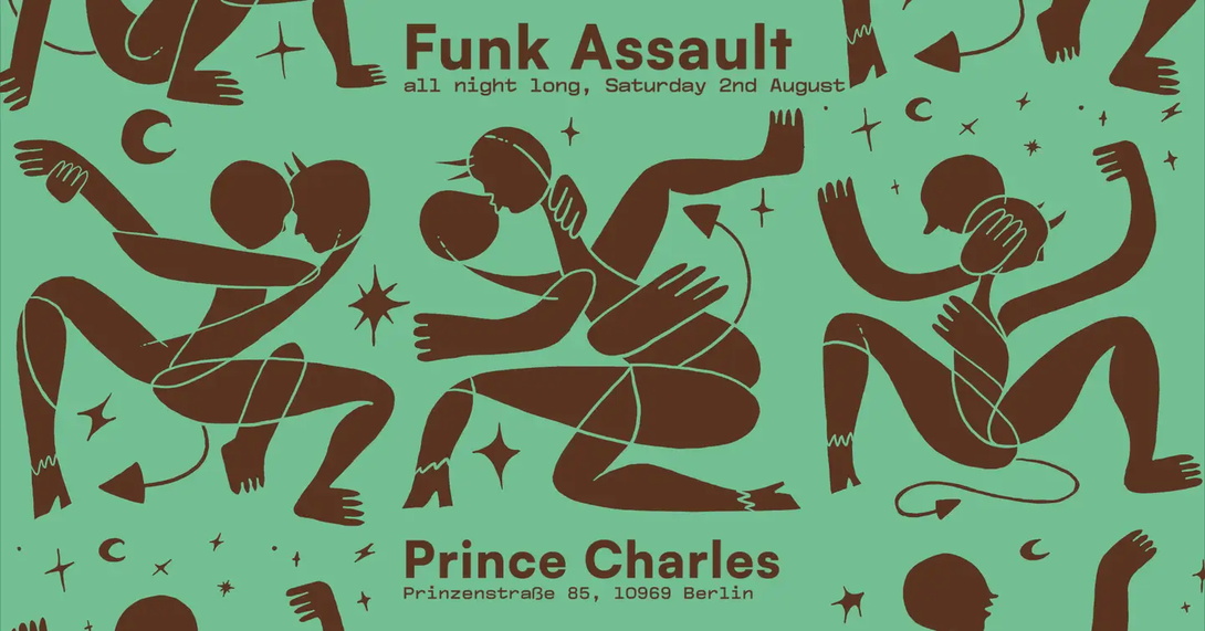 grünliche Fläche mit organischen Formen, ähnlich menschlichen Figuren in Braun